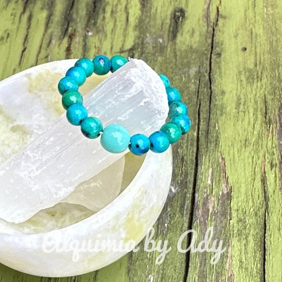 Turquoise aquamarine beaded handmade colorful ring band for stacking/bohemian - Picture 1 of 7